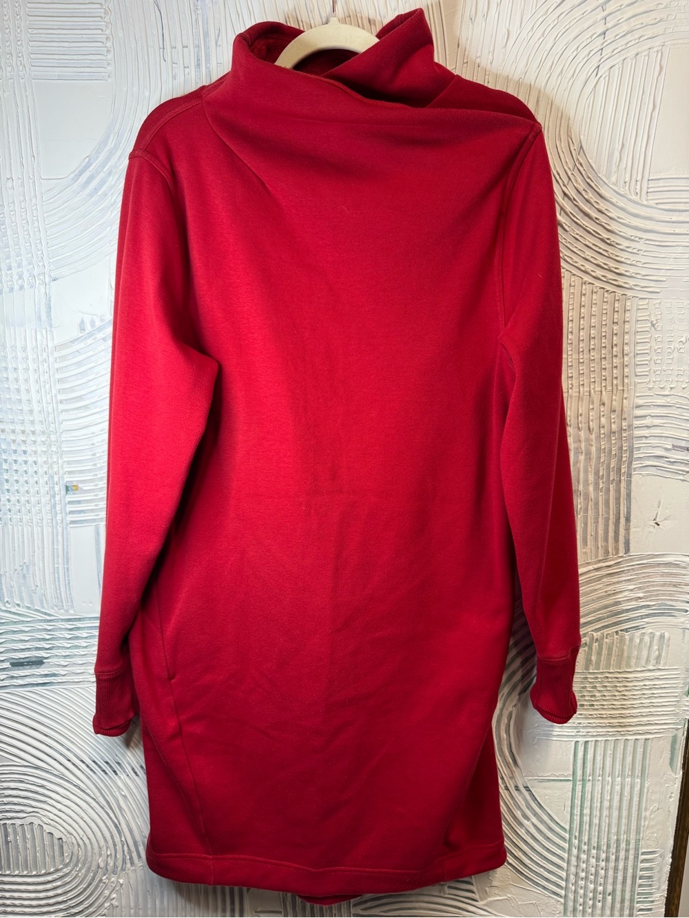 Athleta Women’s Large Red Cozy Fleece Cowl Neck Sweatshirt Tunic Dress L